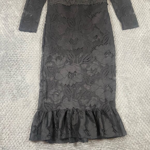 Fashion Nova Women's Black Floral Lace Midi Dress Size Large Whimsigoth Gothic - Picture 9 of 11